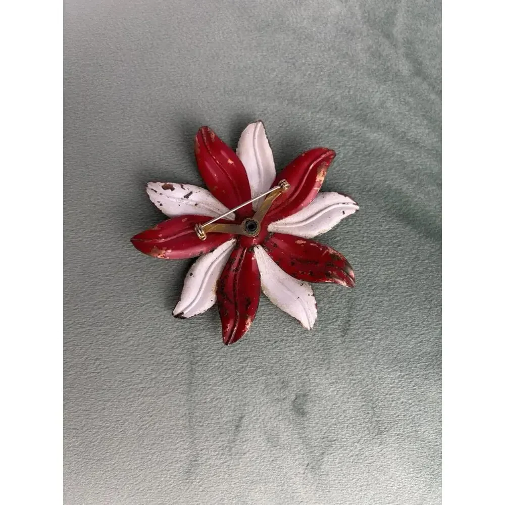 Vintage 60s Enamel Flower Power‎ Brooch Red White Blue Retro Mod Mid-Cent  0552